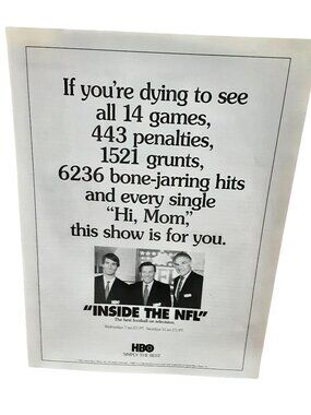 1991 HBO Inside The NFL Len Dawson Buoniconti Collinsworth Print Ad